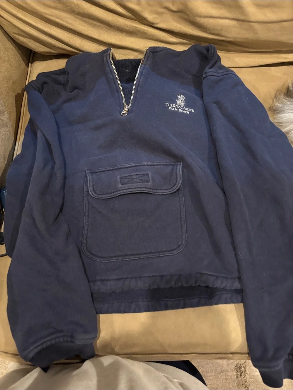 Navy Half-Zip Hooded Pullover with Front Pocket